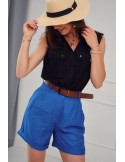 Pantaloni scurti de dama cu curea, albastru inchis MP47361 - Magazin online - Boutique